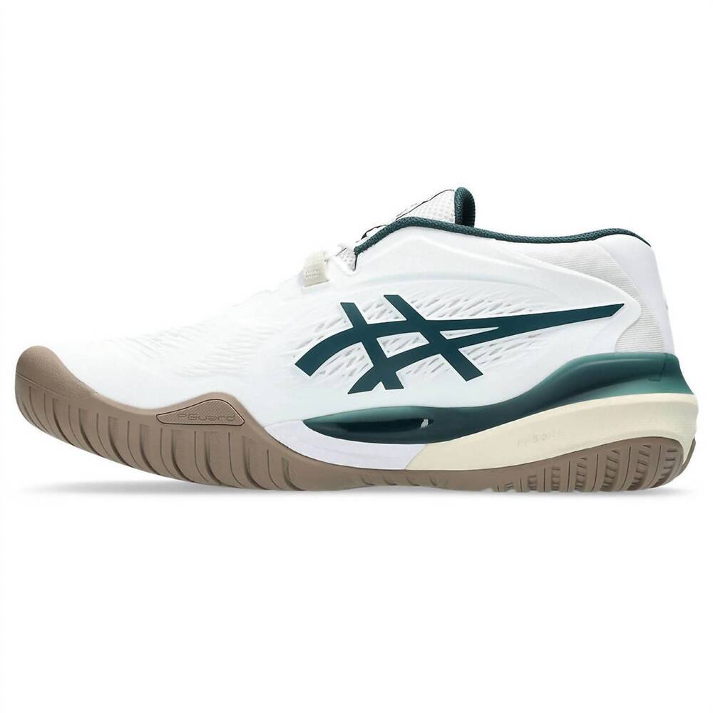 NEW ASICS men's gel-resolution x court shoe in white/saxon green - Picture 3 of 6